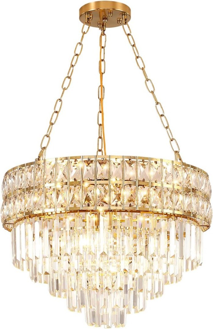 Modern Crystal Chandelier Gold Finish Light 55cm Dia