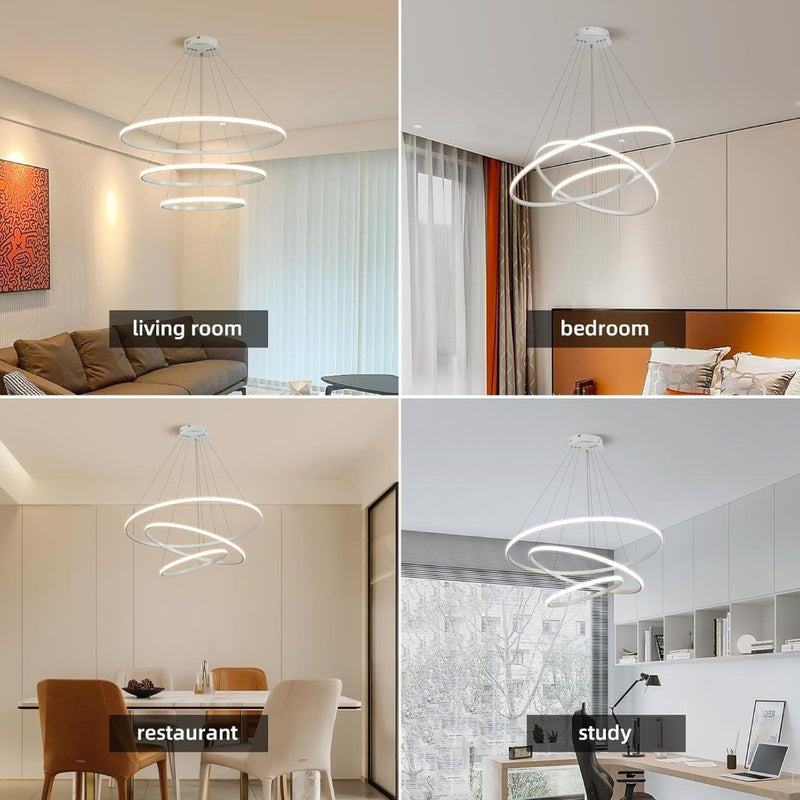 Led Chandeliers Ceiling Light,Dimmable 3 Ring Acrylic White