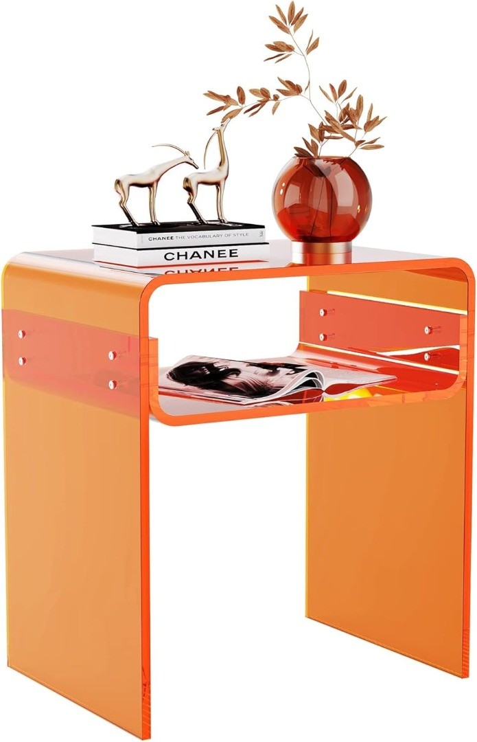 Clear Acrylic End Table 2-Tier Bedside nightstand for Home Decor (Orange)