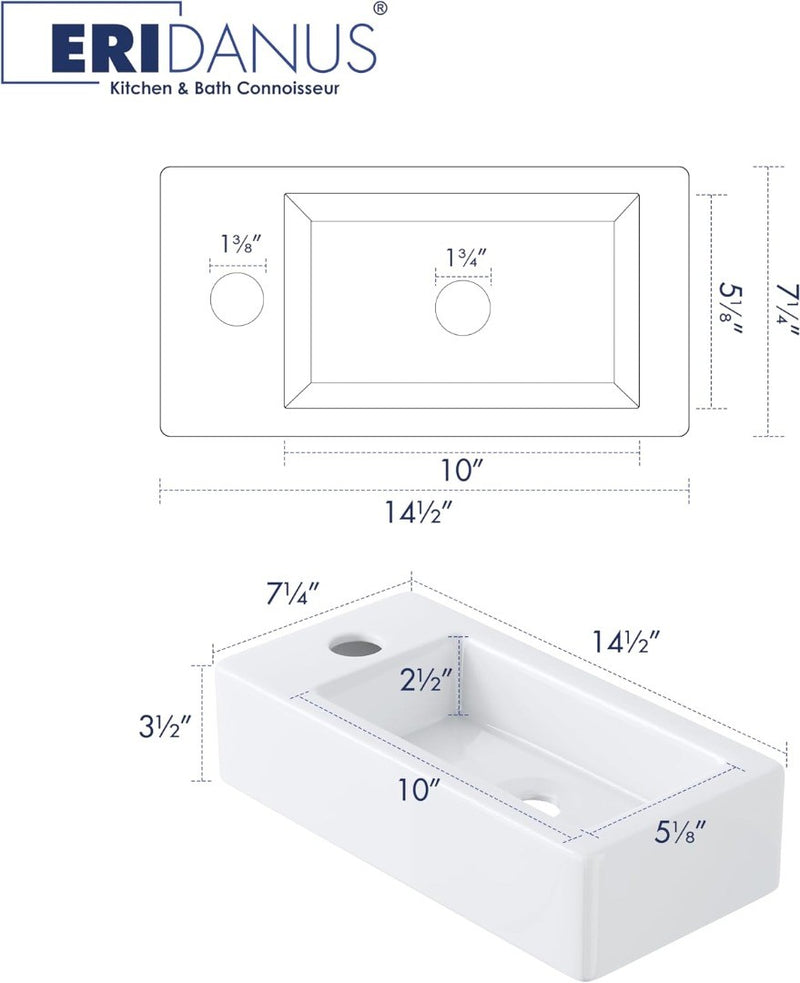 Rectangular Bathroom Basin White Ceramic 1 PCS