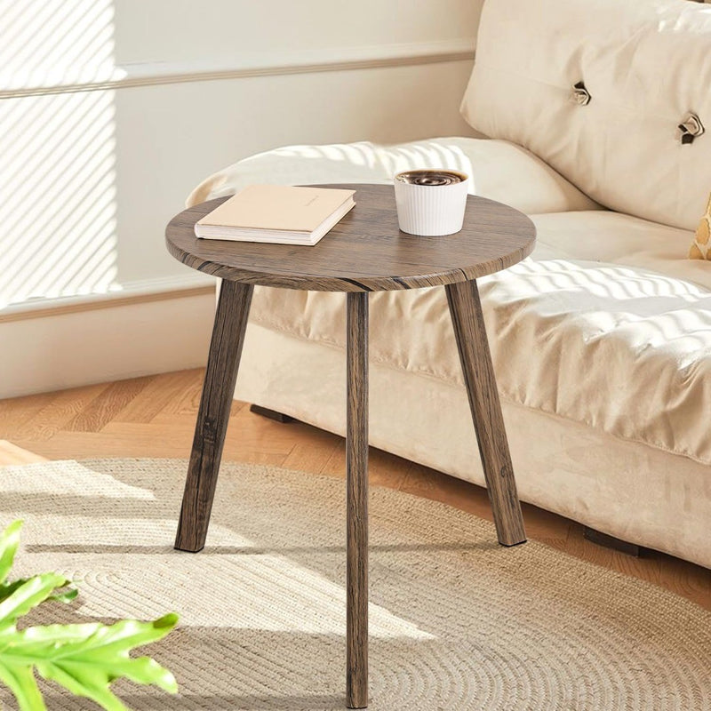 Round Side Table Solid Wood 3 Legged End Table Brown