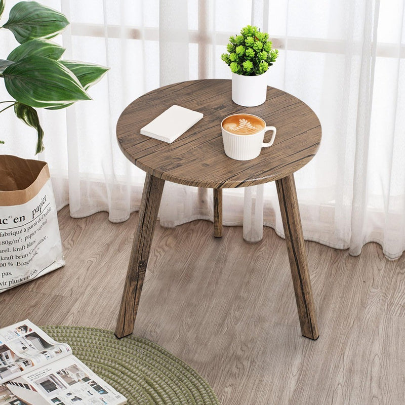 Round Side Table Solid Wood 3 Legged End Table Brown