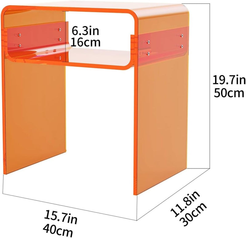 Clear Acrylic End Table 2-Tier Bedside nightstand for Home Decor (Orange)