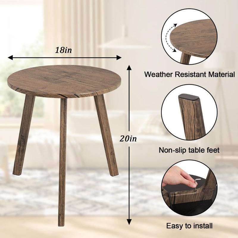 Round Side Table Solid Wood 3 Legged End Table Brown