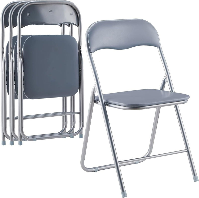 LECHAMP Pack of 4 Folding Chairs with Padded Seat Grey