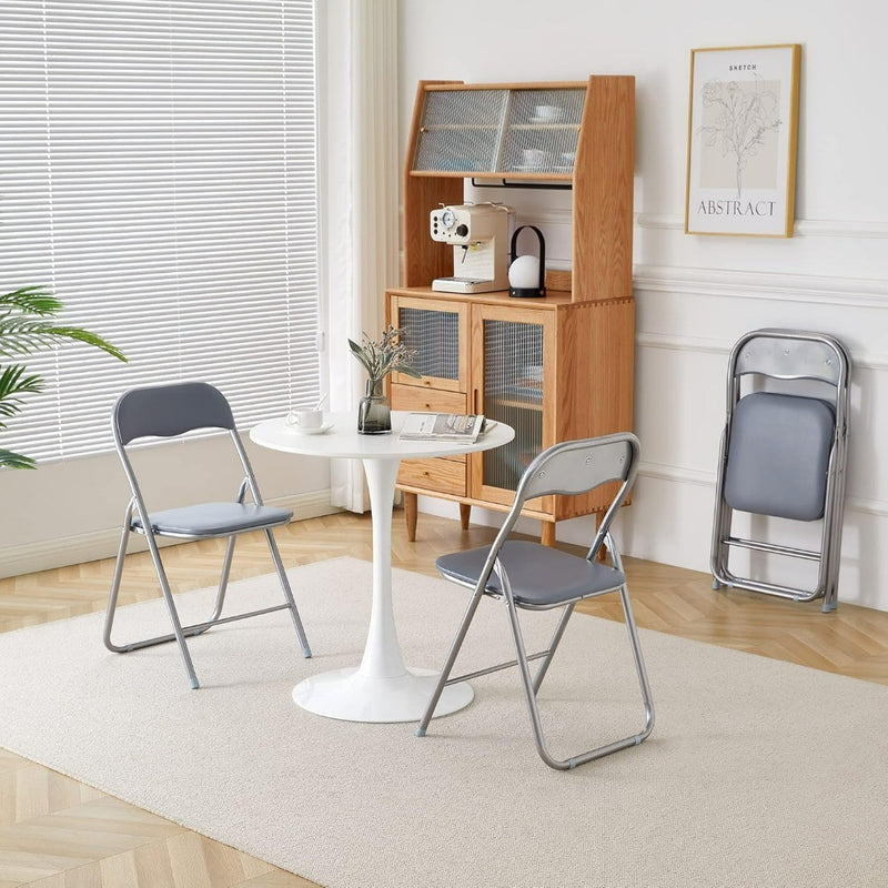 LECHAMP Pack of 4 Folding Chairs with Padded Seat Grey