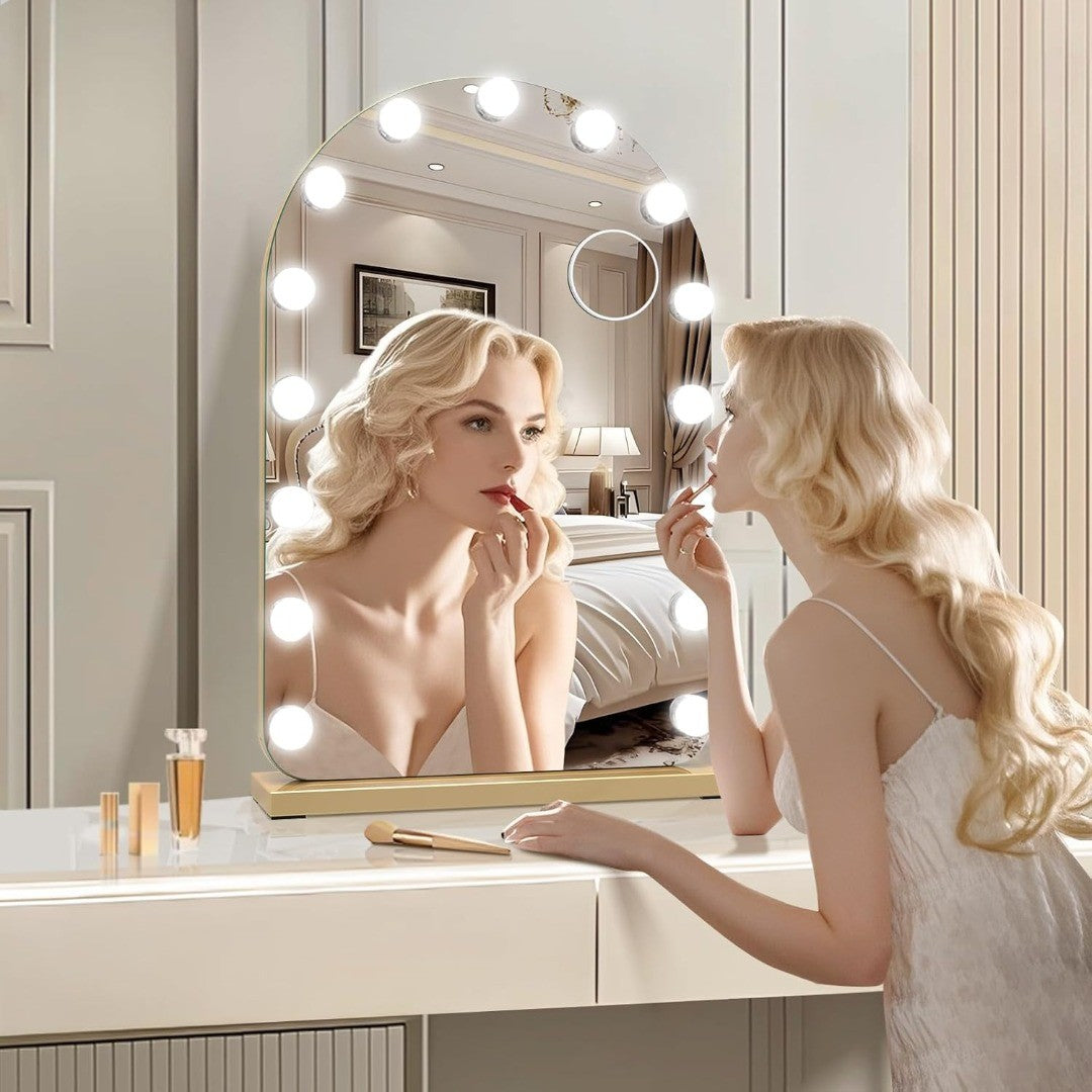 Arched Vanity Mirror with LED Lights 40x60cm Gold | Scope Online ...