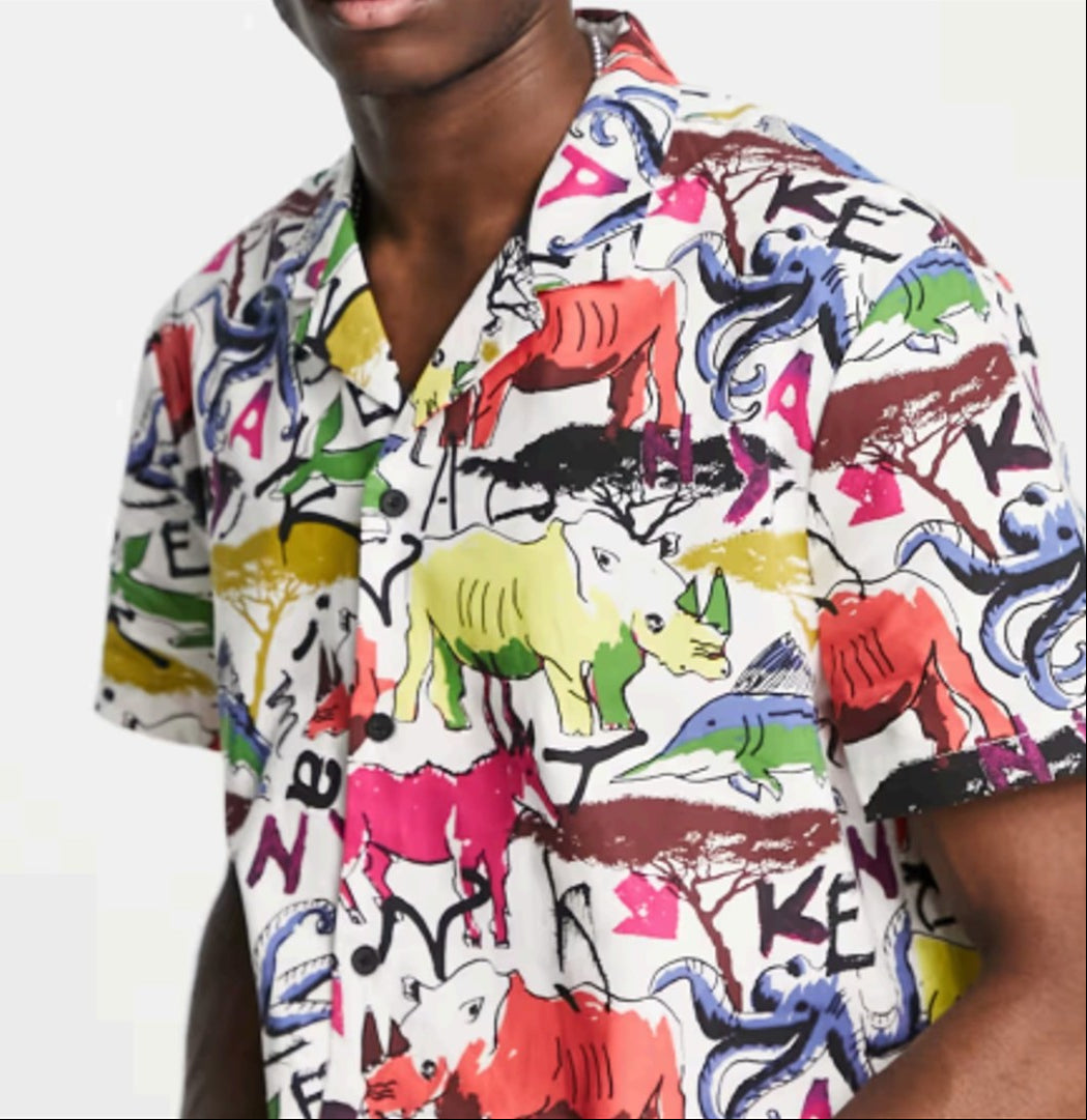 ASOS MADE IN KENYA Men's Short Sleeve Shirt S Multi Animal