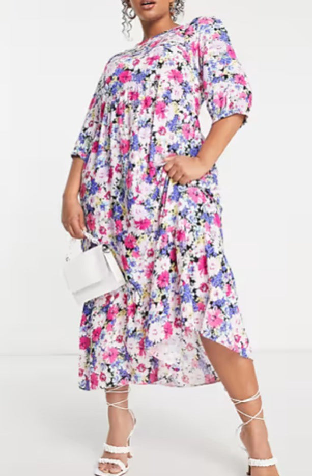 NOBODY'S CHILD Rachel Floral Printed Dress UK 8P Multicolour