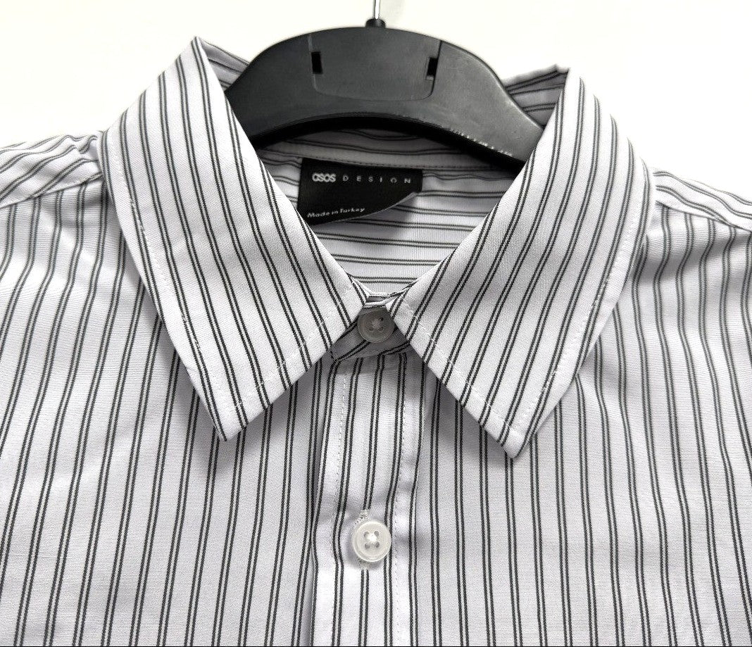 ASOS DESIGN Oversized Side-Printed Shirt XL White Pinstripe