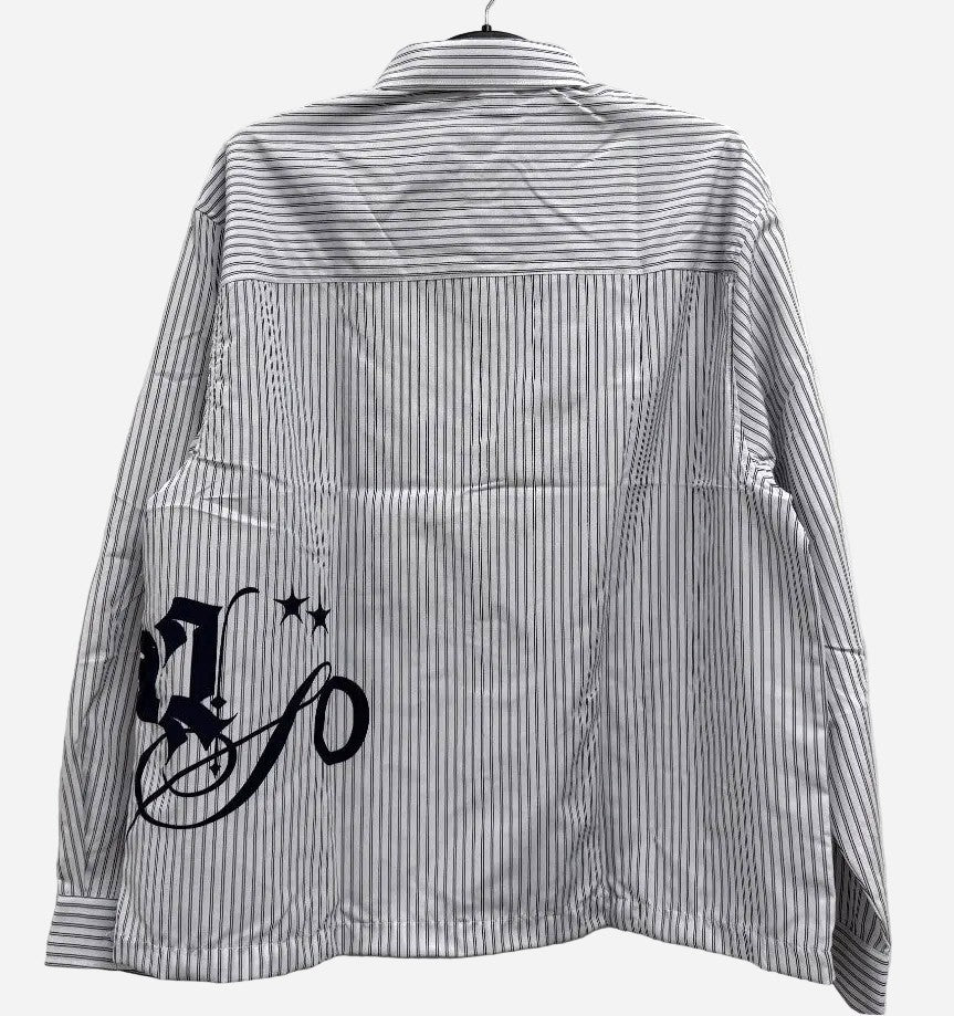 ASOS DESIGN Oversized Side-Printed Shirt XL White Pinstripe