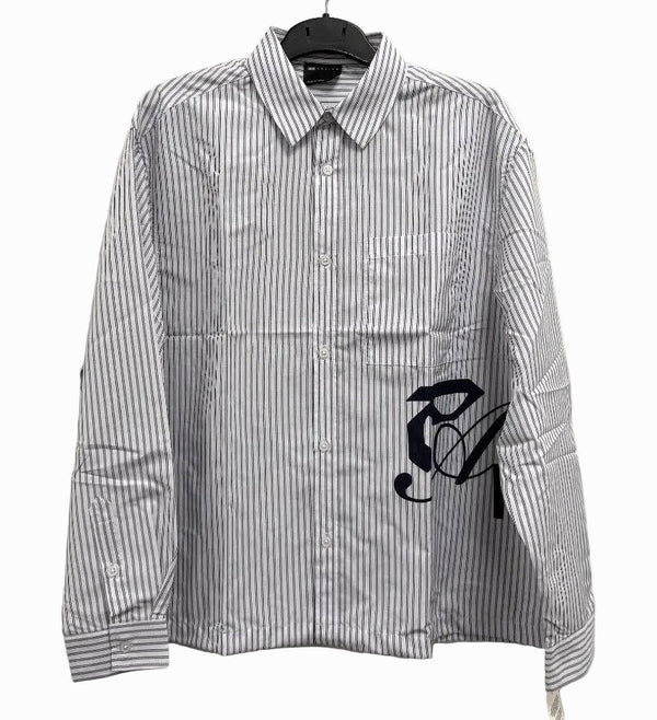 ASOS DESIGN Oversized Side-Printed Shirt XL White Pinstripe