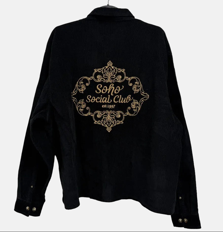 ASOS DESIGN Men's Embroidered Back Cord Shirt XL Black