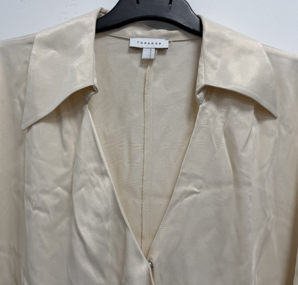 TOPSHOP Midi Wrap Satin Shirt Dress UK 12 Ivory
