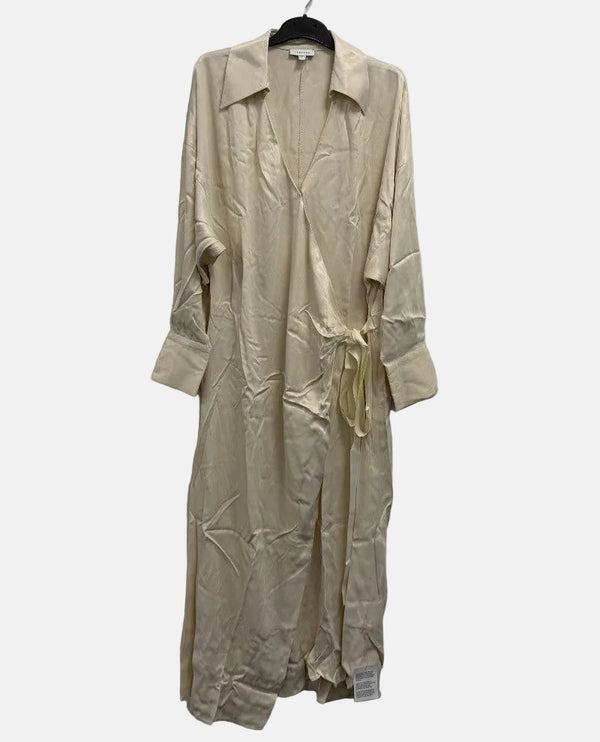 TOPSHOP Midi Wrap Satin Shirt Dress UK 12 Ivory