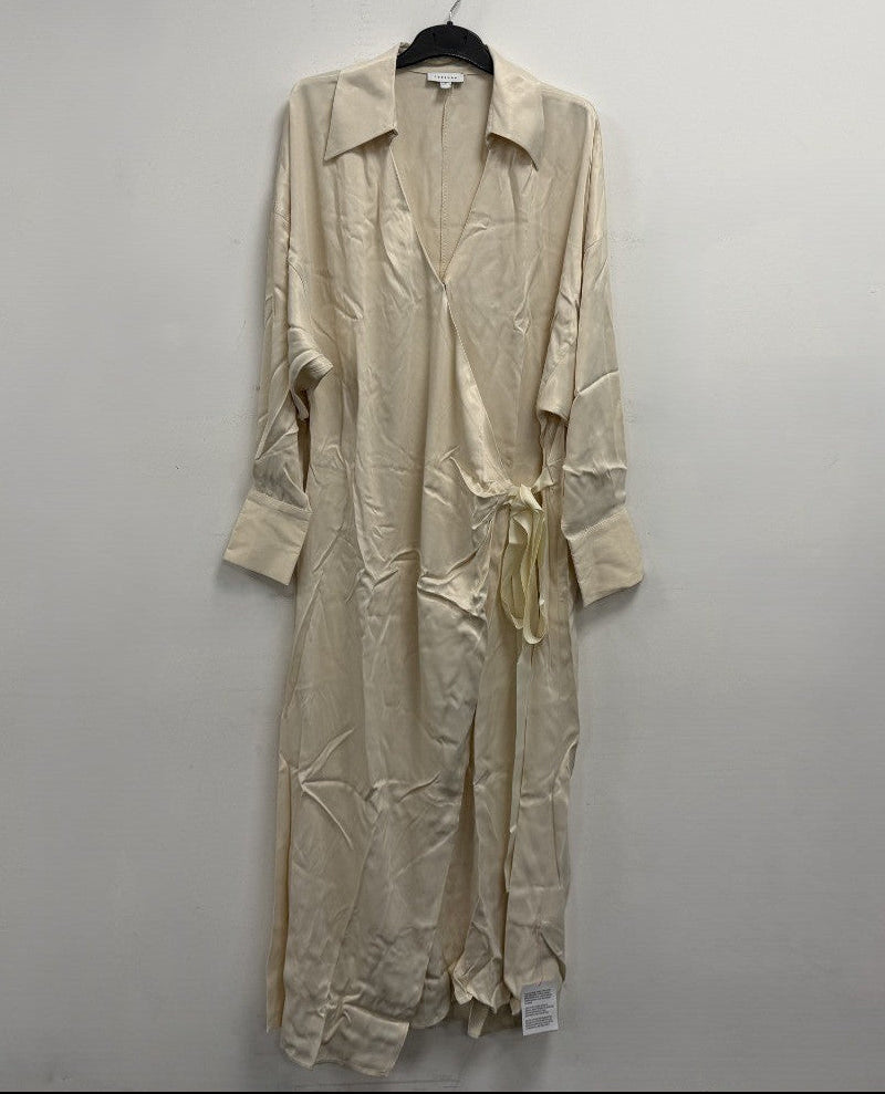 TOPSHOP Midi Wrap Satin Shirt Dress UK 12 Ivory