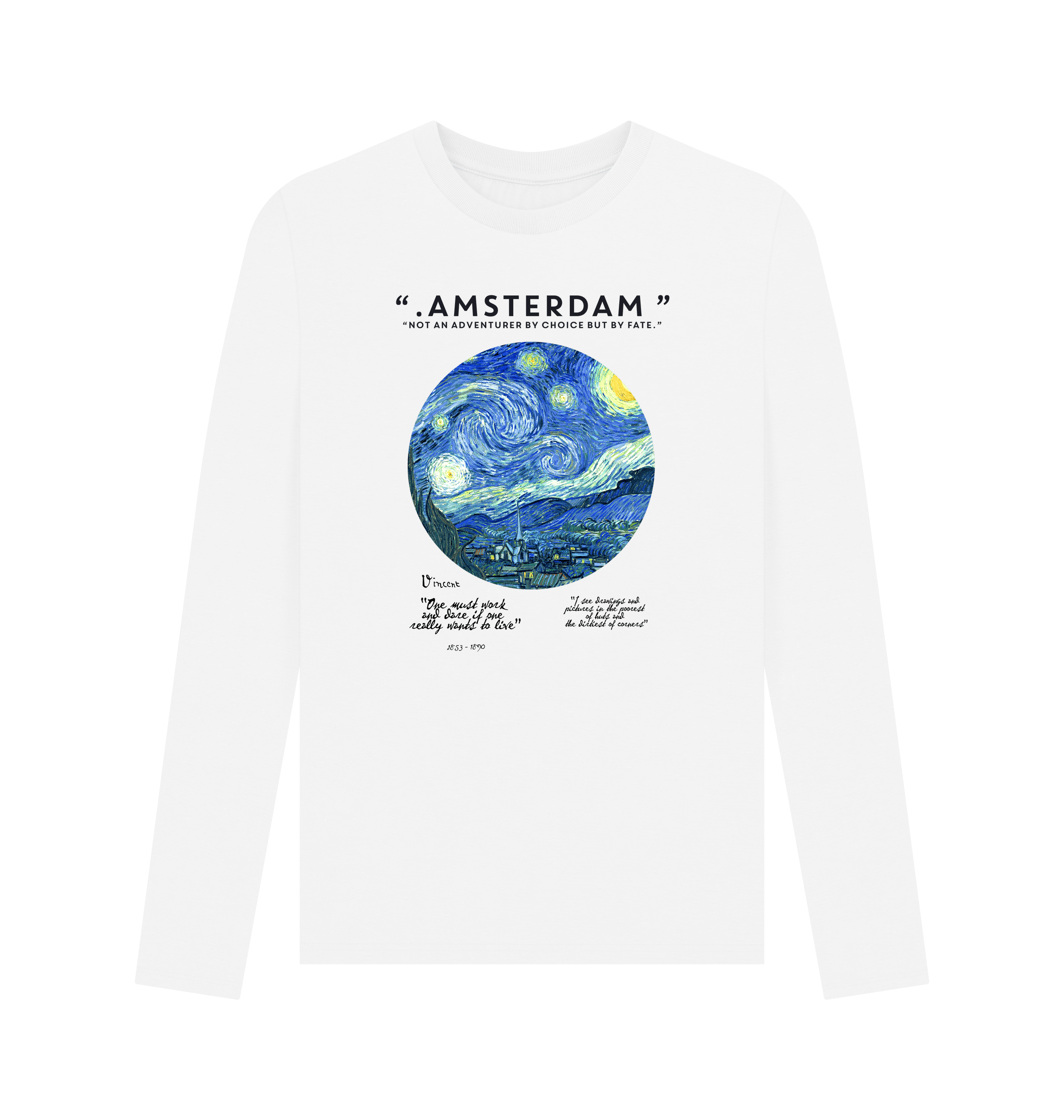 White Printed Long Sleeve T Shirt Front