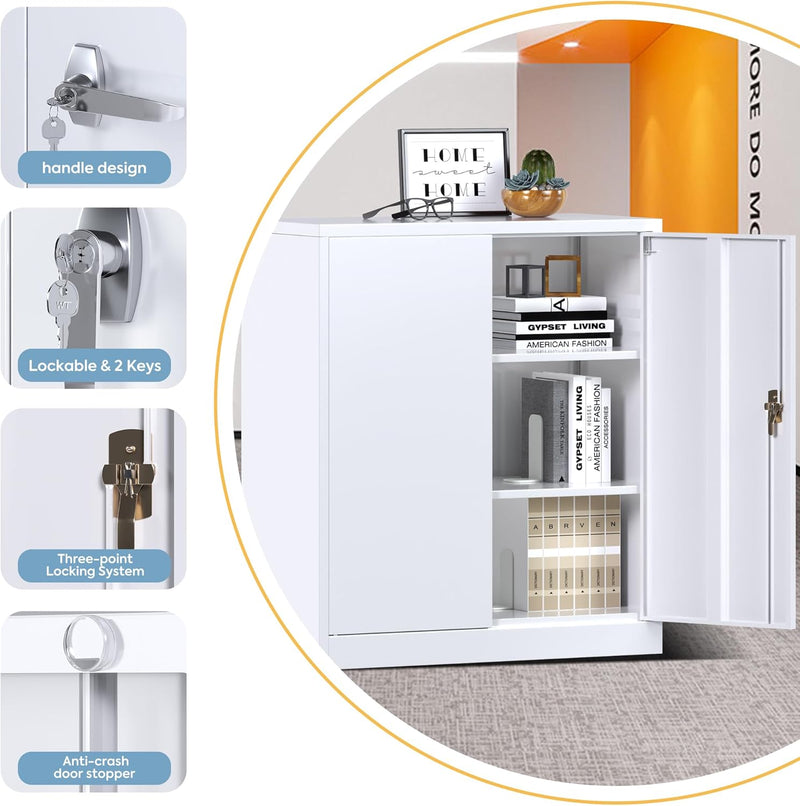 SUPEER Lockable Storage Cabinet Steel White 80x90cm