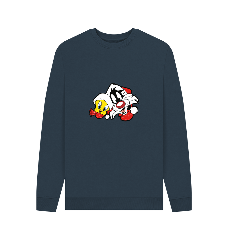 Navy Blue Printed Sweater Front