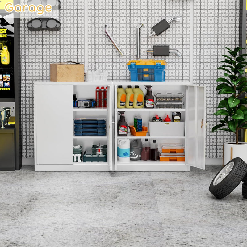 SUPEER Lockable Storage Cabinet Steel White 80x90cm