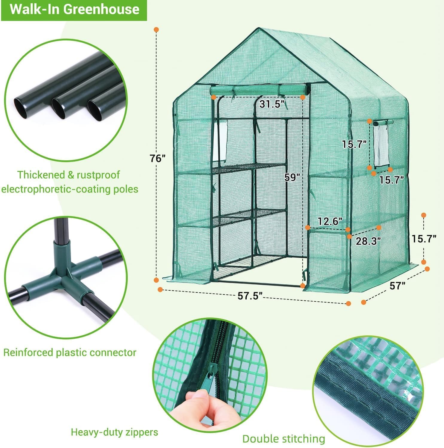 Walk-In Greenhouse with Shelves & Mesh Cover