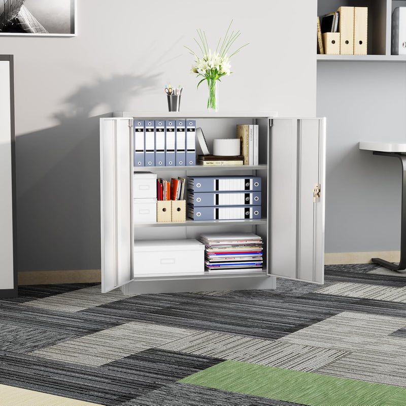 SUPEER Lockable Storage Cabinet Steel White 80x90cm