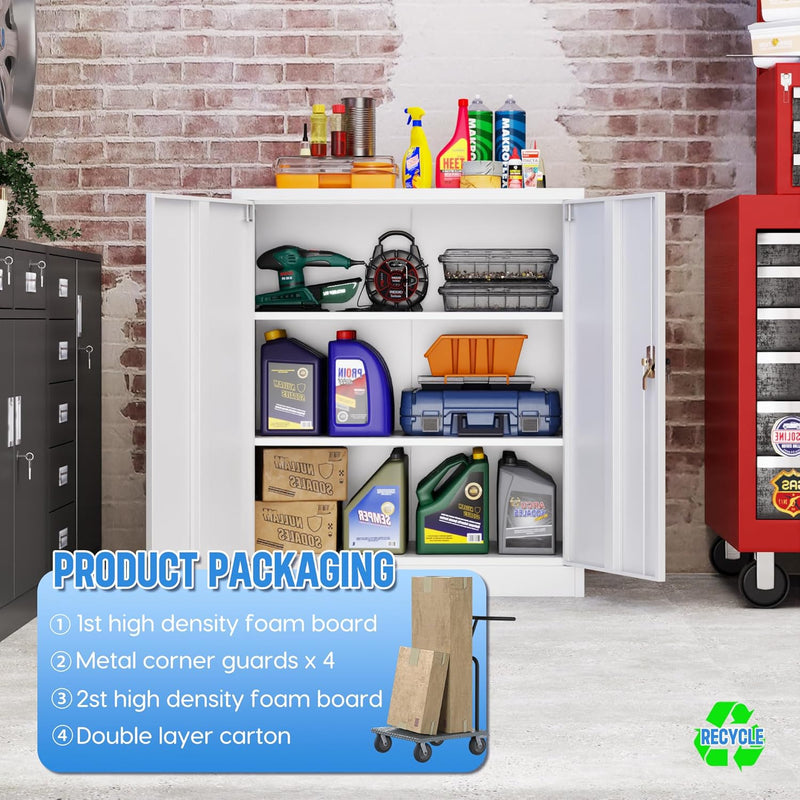 SUPEER Lockable Storage Cabinet Steel White 80x90cm