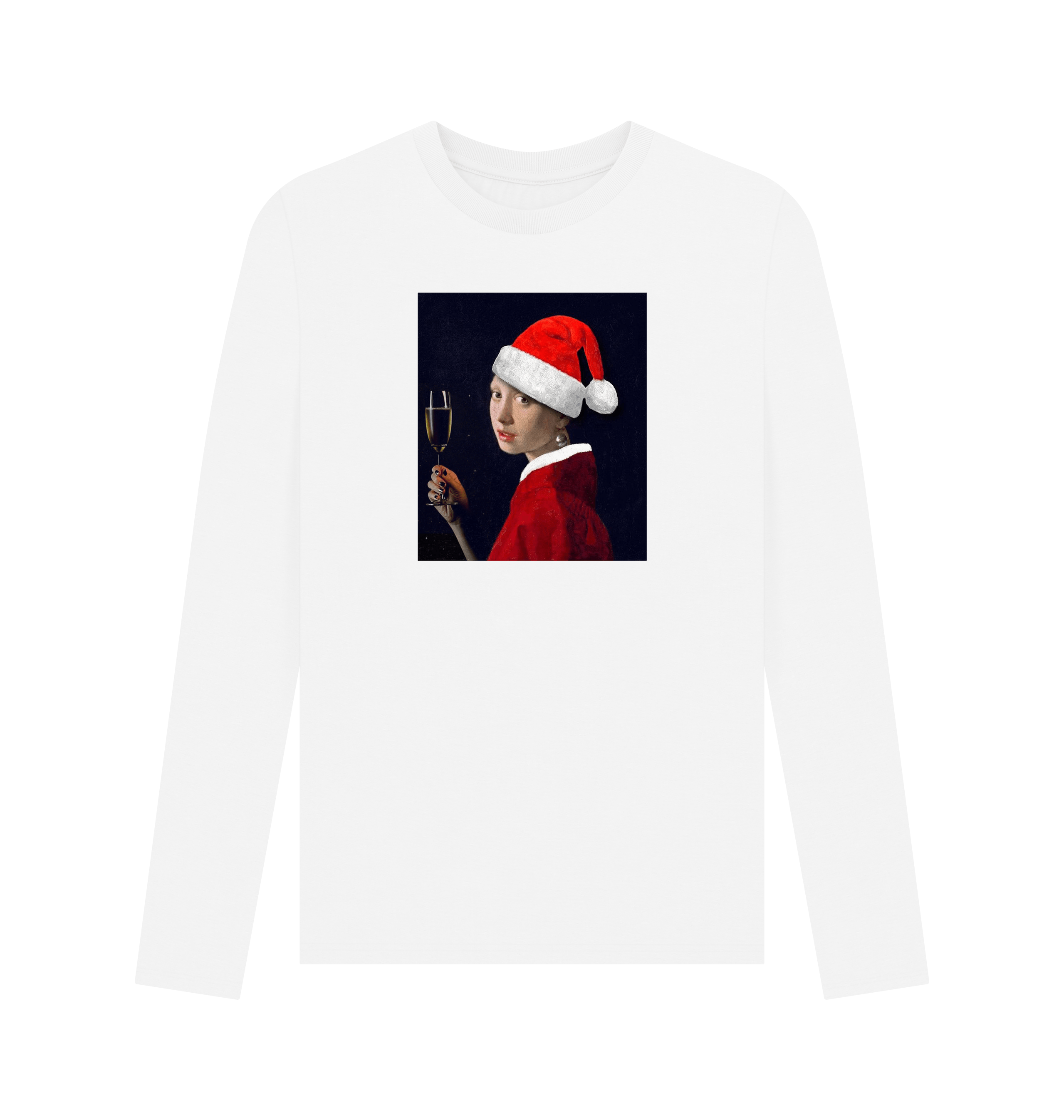 White Printed Long Sleeve T Shirt Front