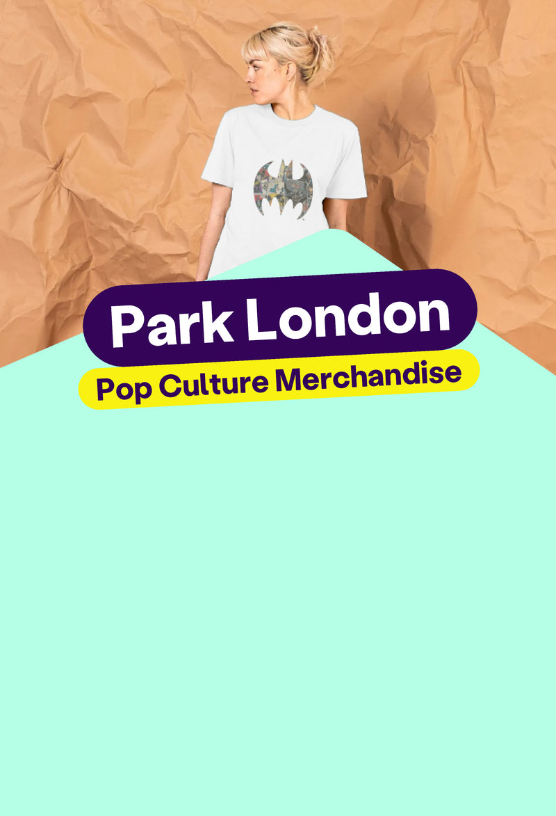 A light blue banner. It features an image of a woman wearing a white tshirt with the batman logo.