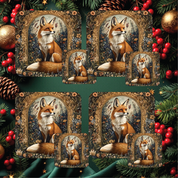 Fancy Fox Set of 4 Table Mats and Matching Coasters