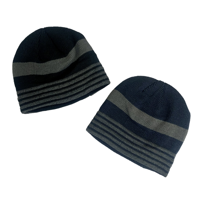 Mens Fleece Lined Striped Beanie Hat