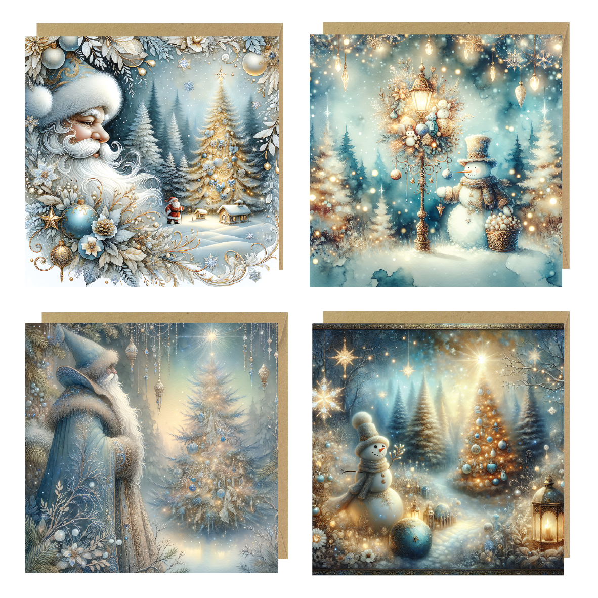 Set of 4 Nordic Blue Christmas Cards