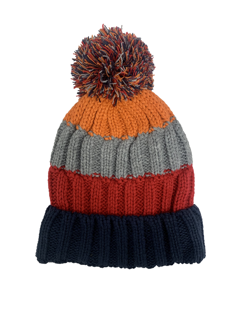 Ladies Striped Bobble Hat with Teddy Lining