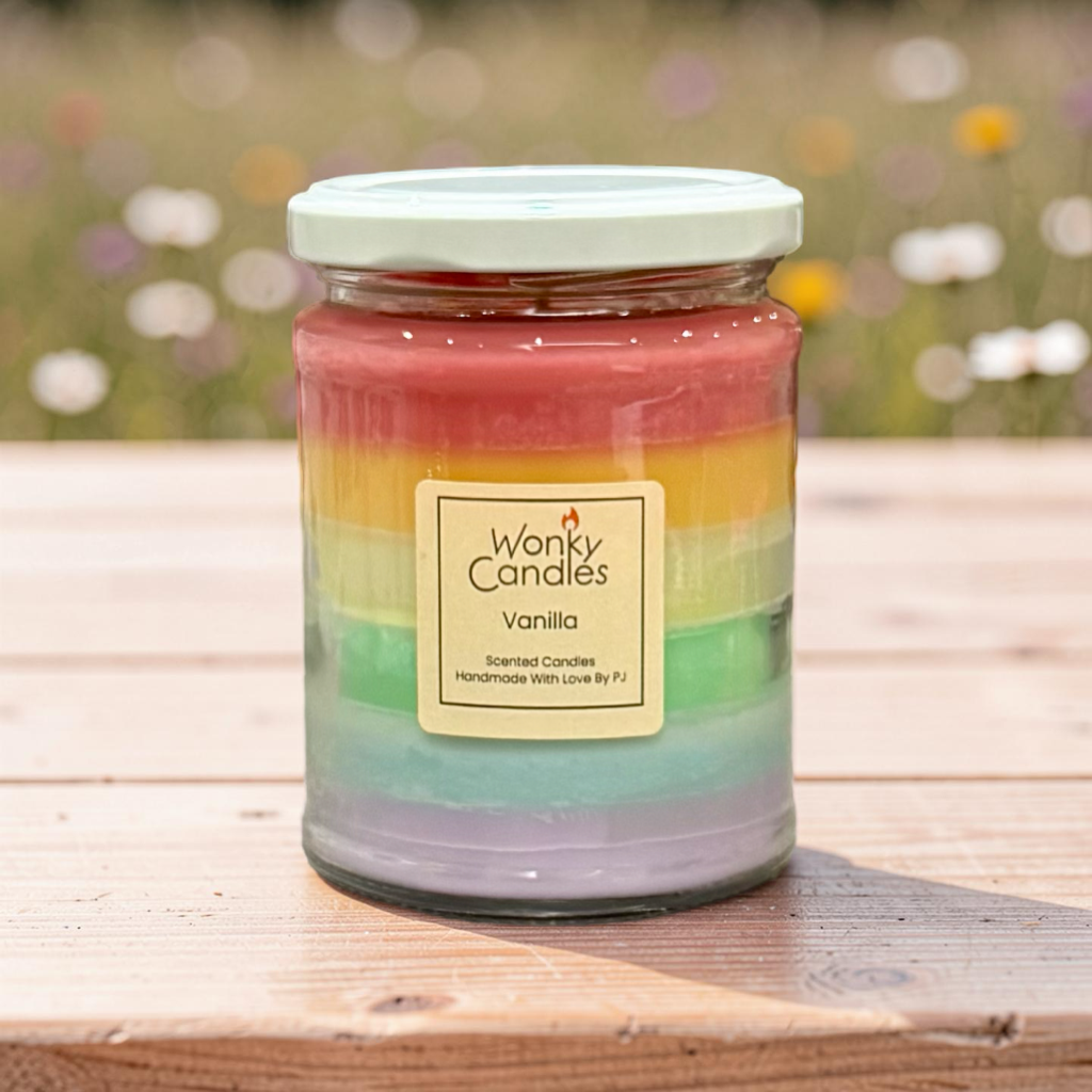 Vanilla Scented Pastel Rainbow Candle by Wonky Candles