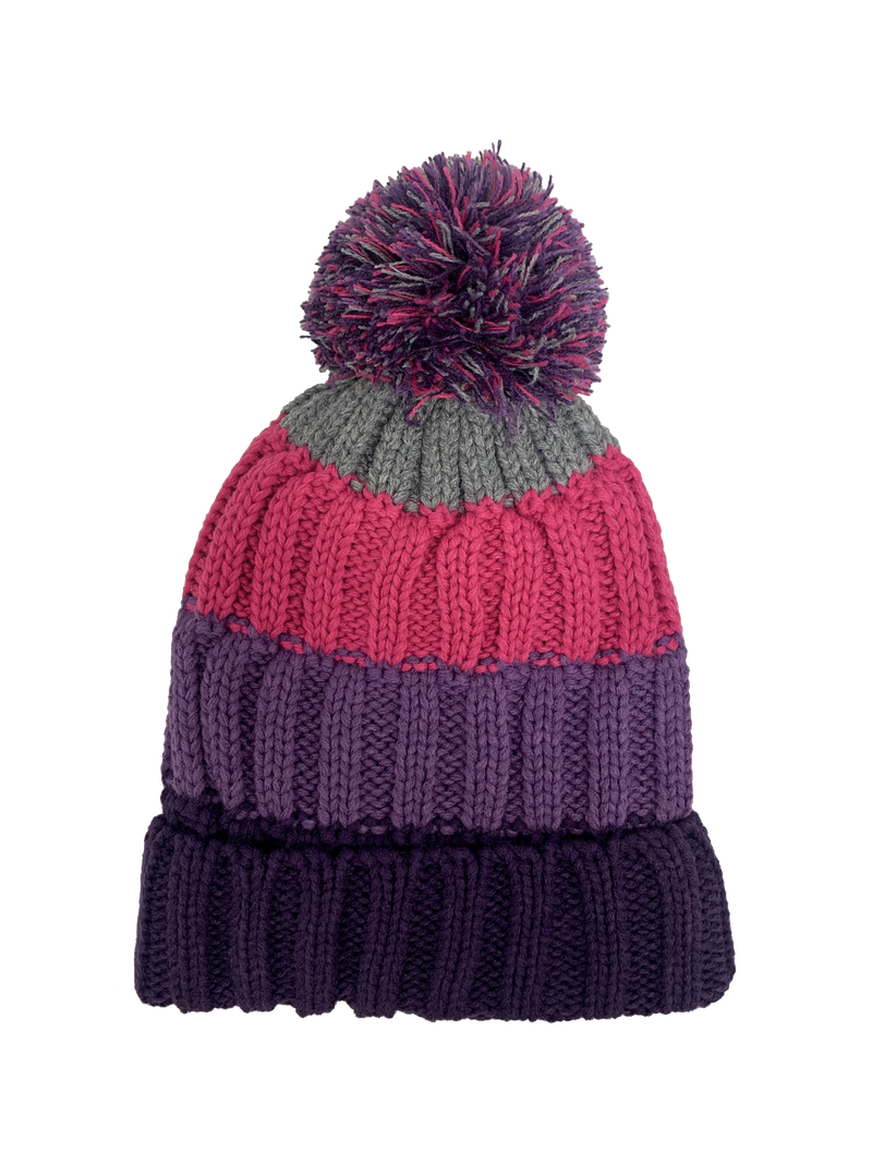 Ladies Striped Bobble Hat with Teddy Lining