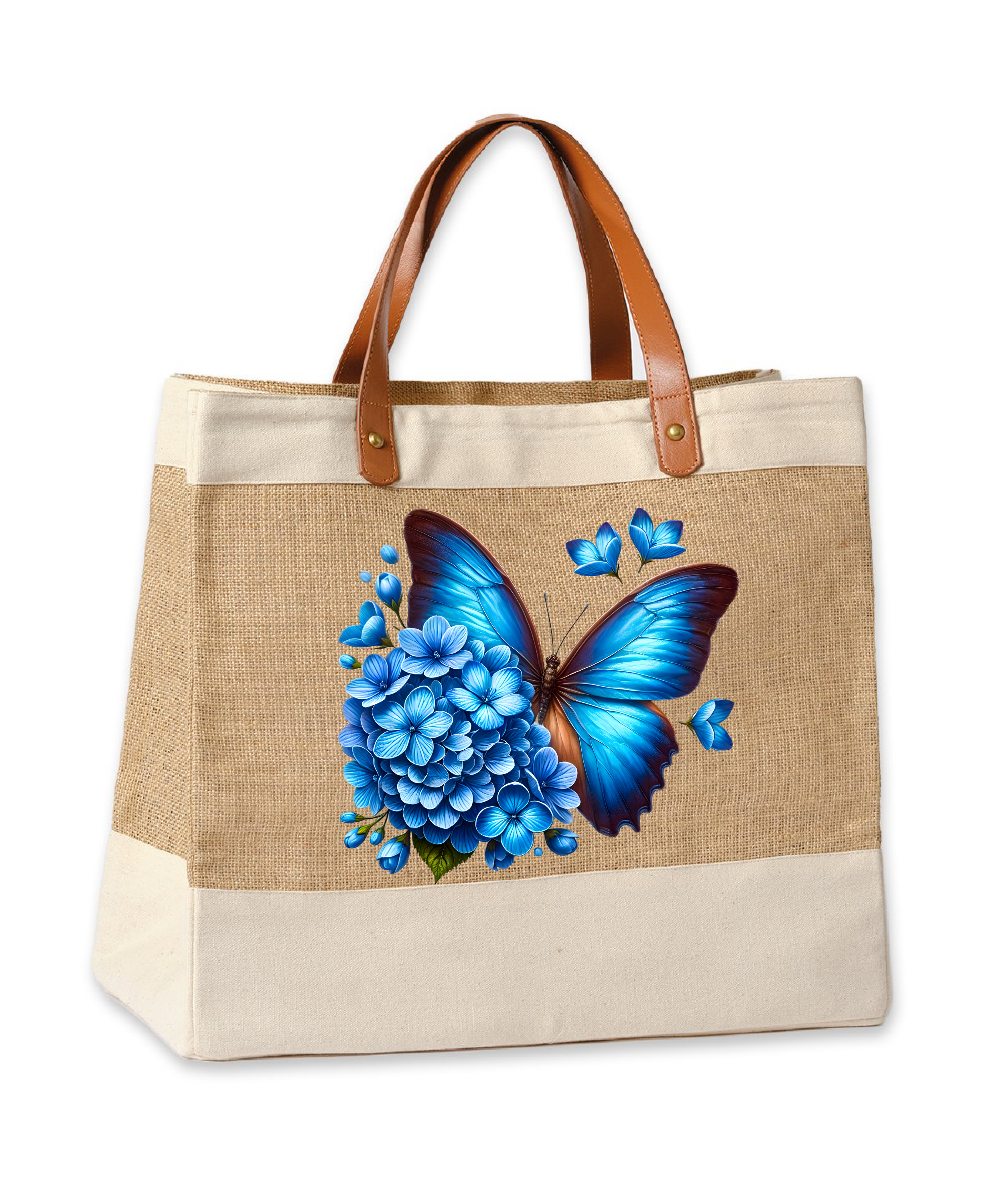 Blue Butterfly Luxury Jute Tote Bag