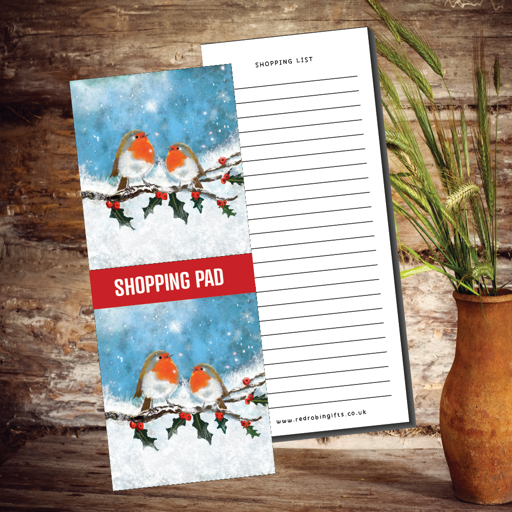 Red Robin on a Holly Branch Magnetic Shopping Pad