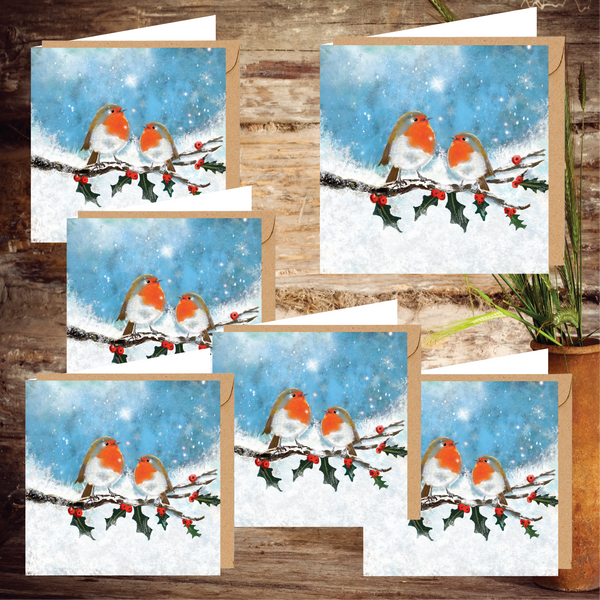 Red Robin on a Holly Branch Set of 6 Notecards