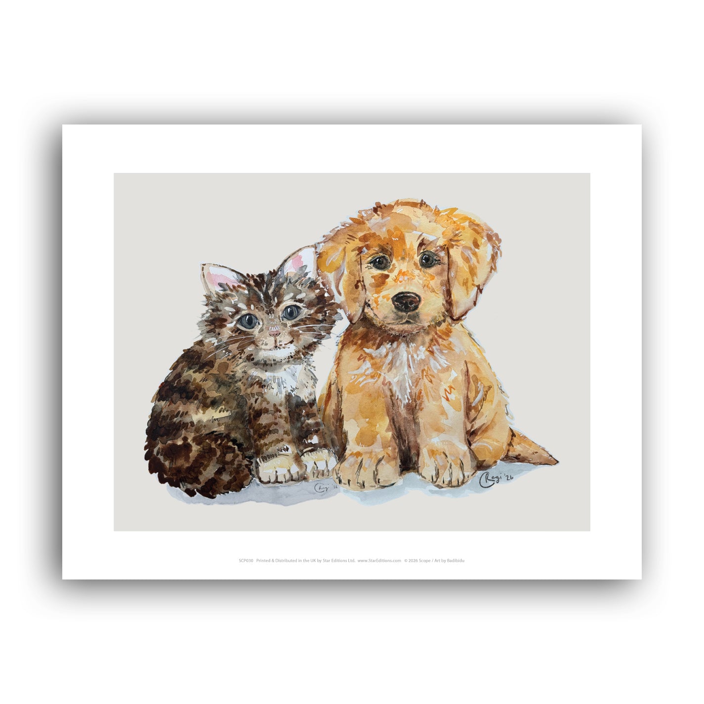 Furry Friends  by Badibidu  | Charity Cat & Dog Art Print (Unframed)