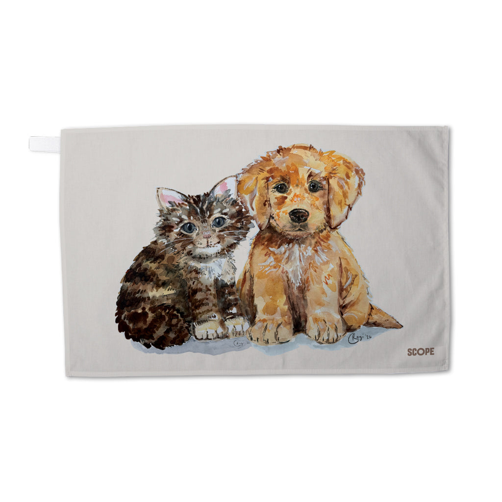 Furry Friends  by Badibidu  | Charity Cat & Dog Tea Towel