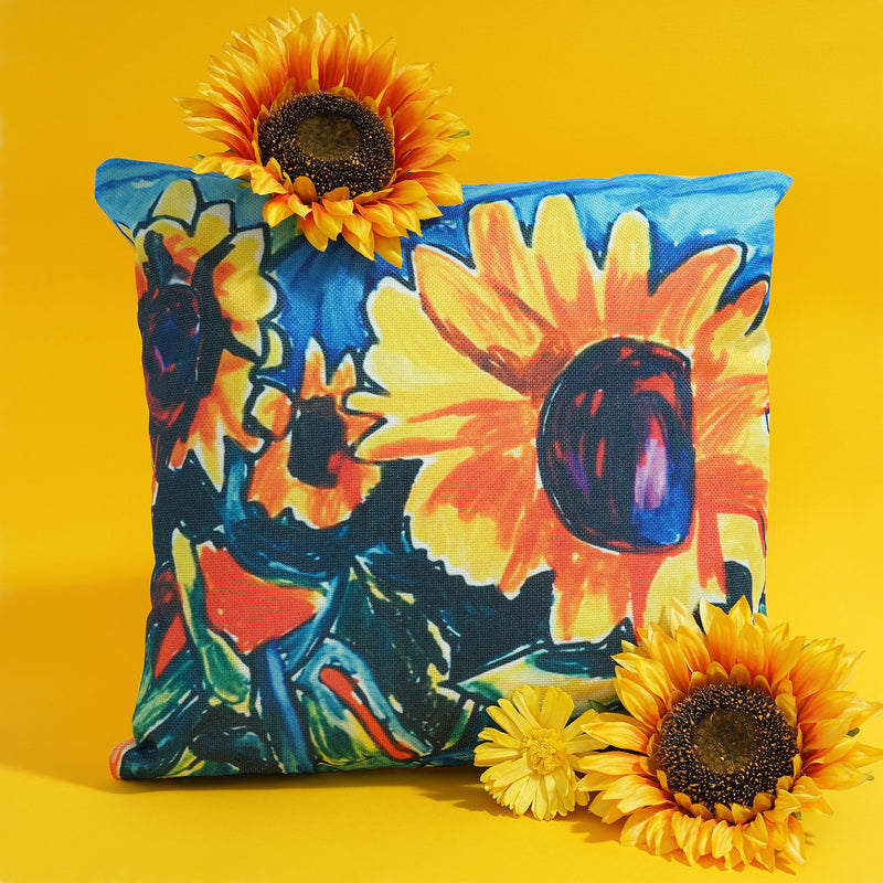 Sunflower Fields Cushion by Viktor Bevanda