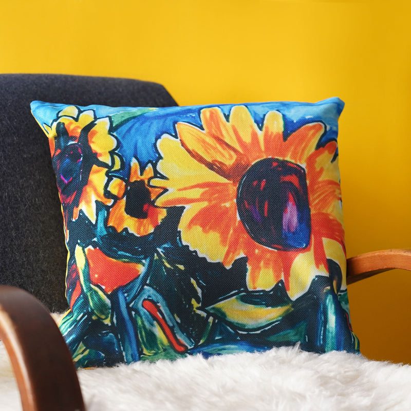 Sunflower Fields Cushion by Viktor Bevanda