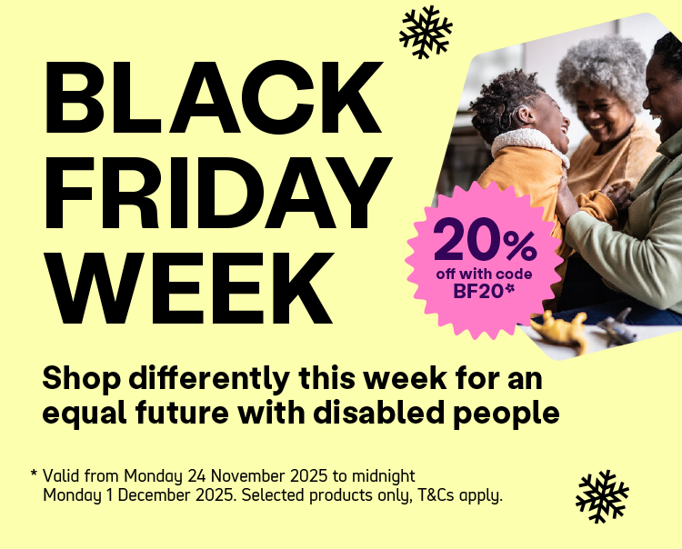 Promotional poster for Black Friday Week with a family and discount information on a yellow background.