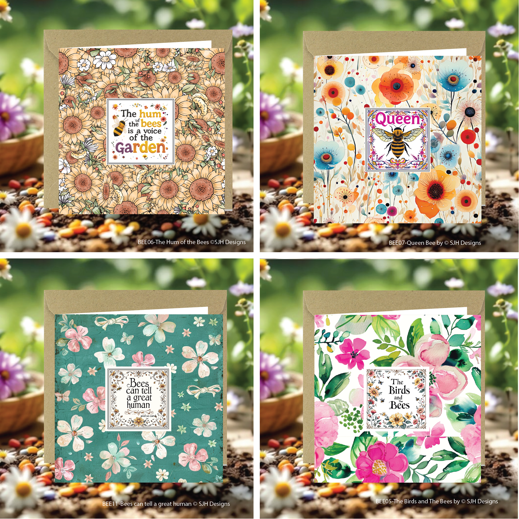 Set of 4 Garden Bee Greetings Cards