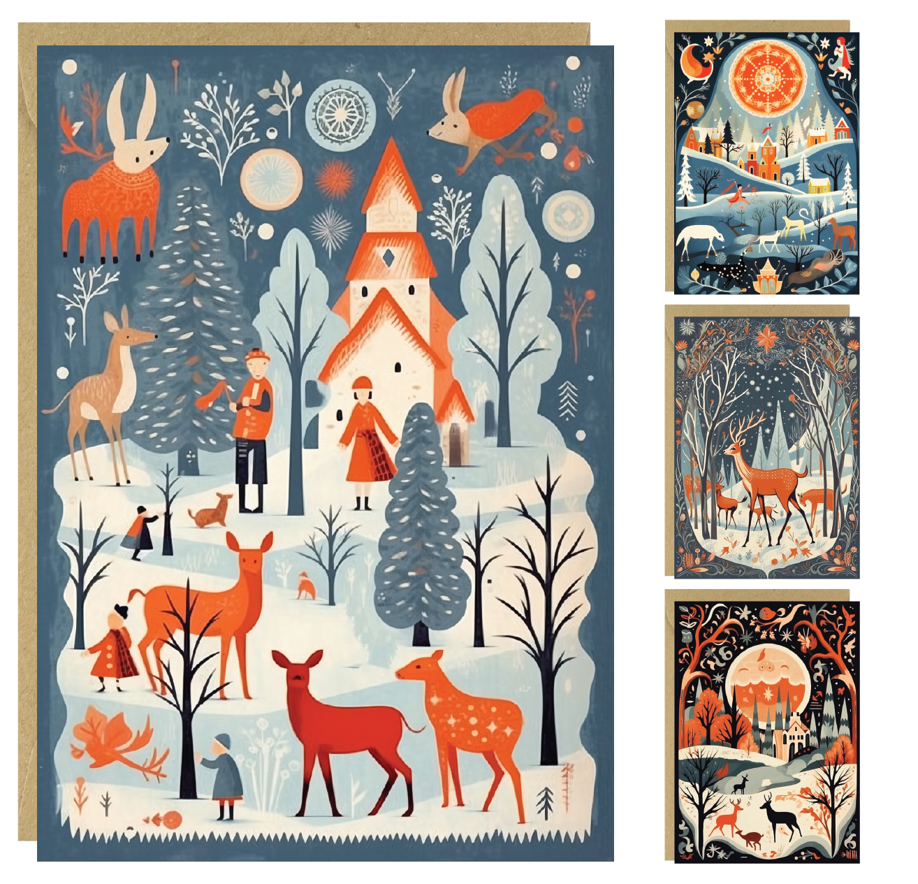 Nordic Set of 4 Abstract Christmas Cards