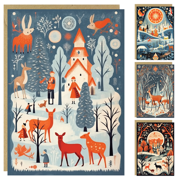 Nordic Set of 4 Abstract Christmas Cards