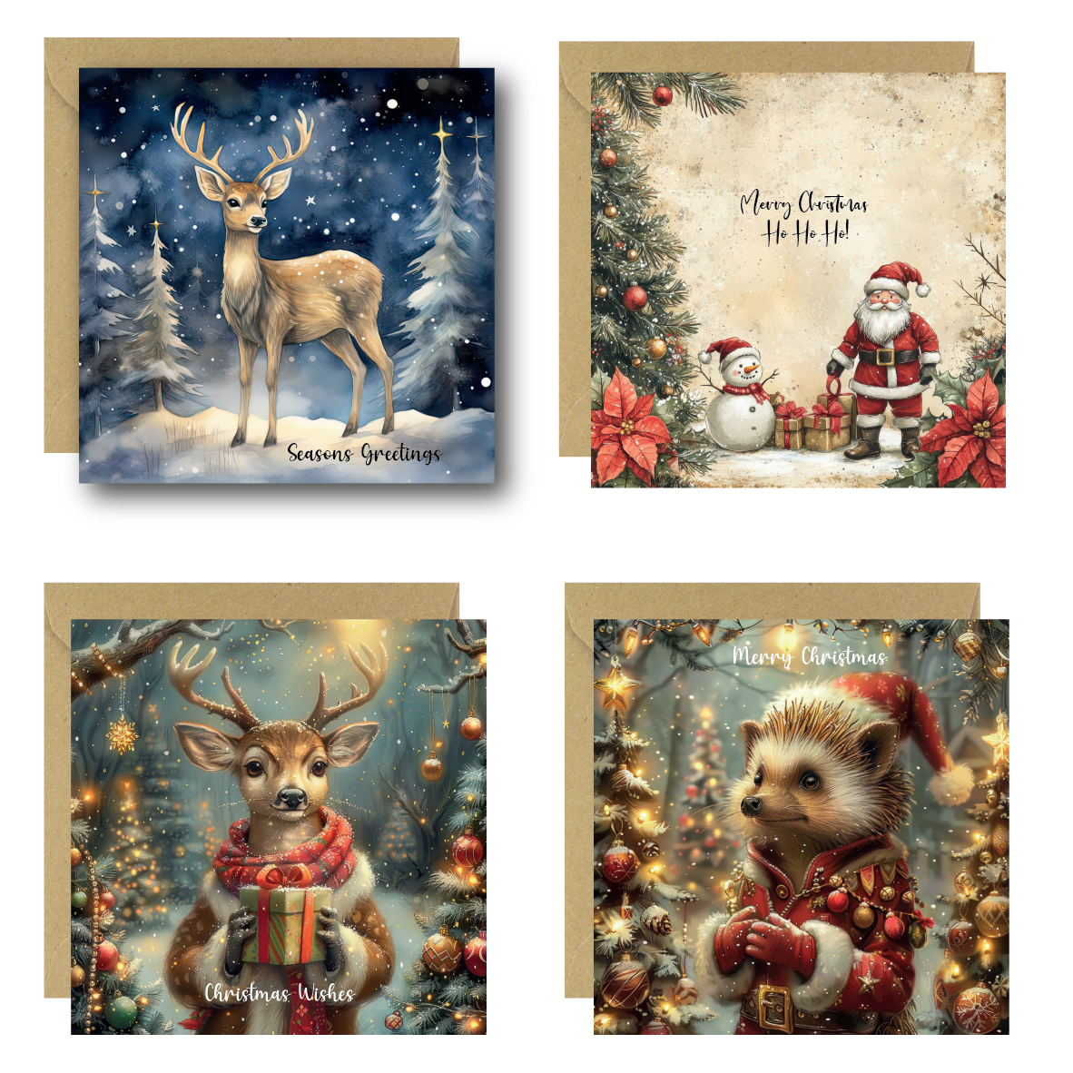 Set of 4 Traditional Christmas Cards