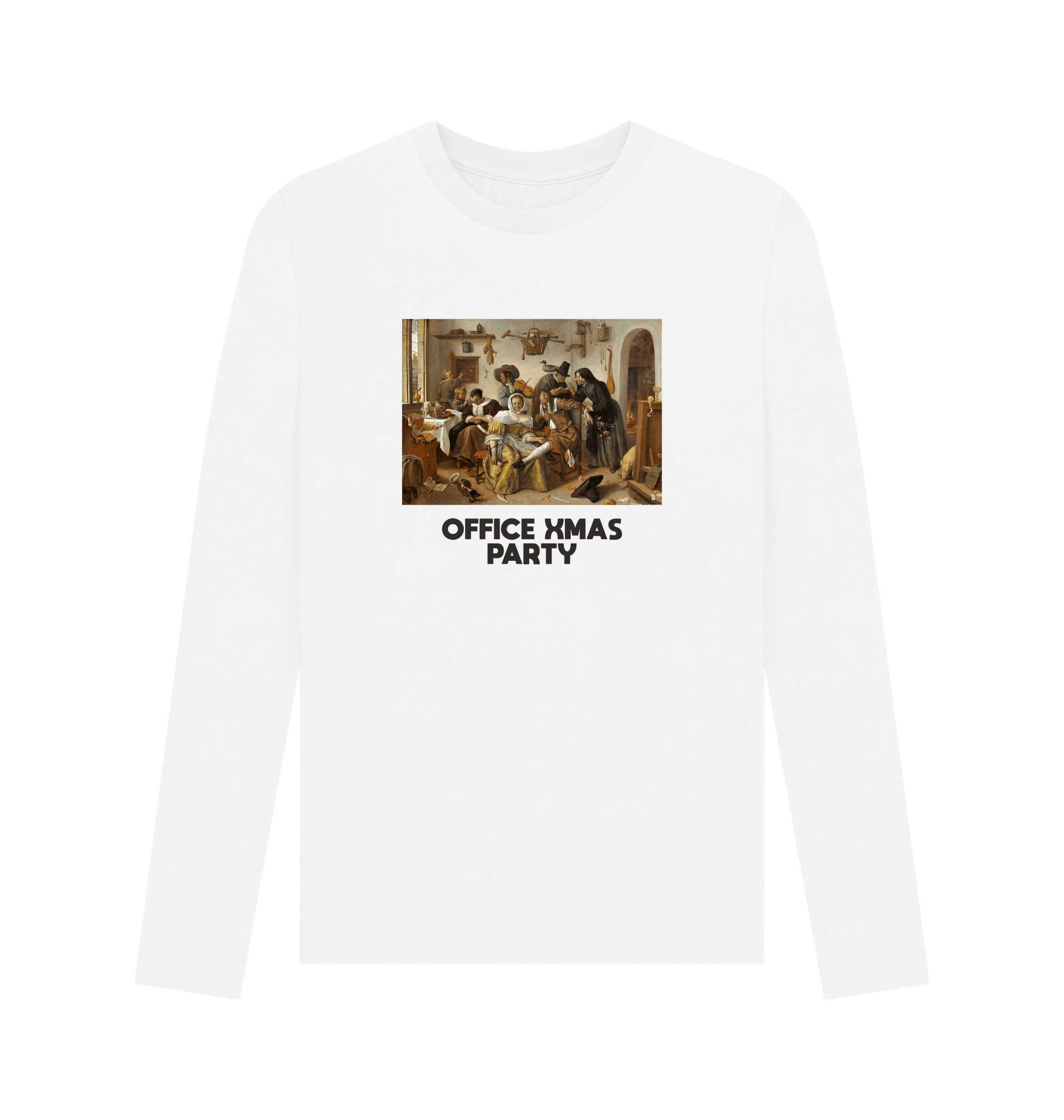White Printed Long Sleeve T Shirt Front