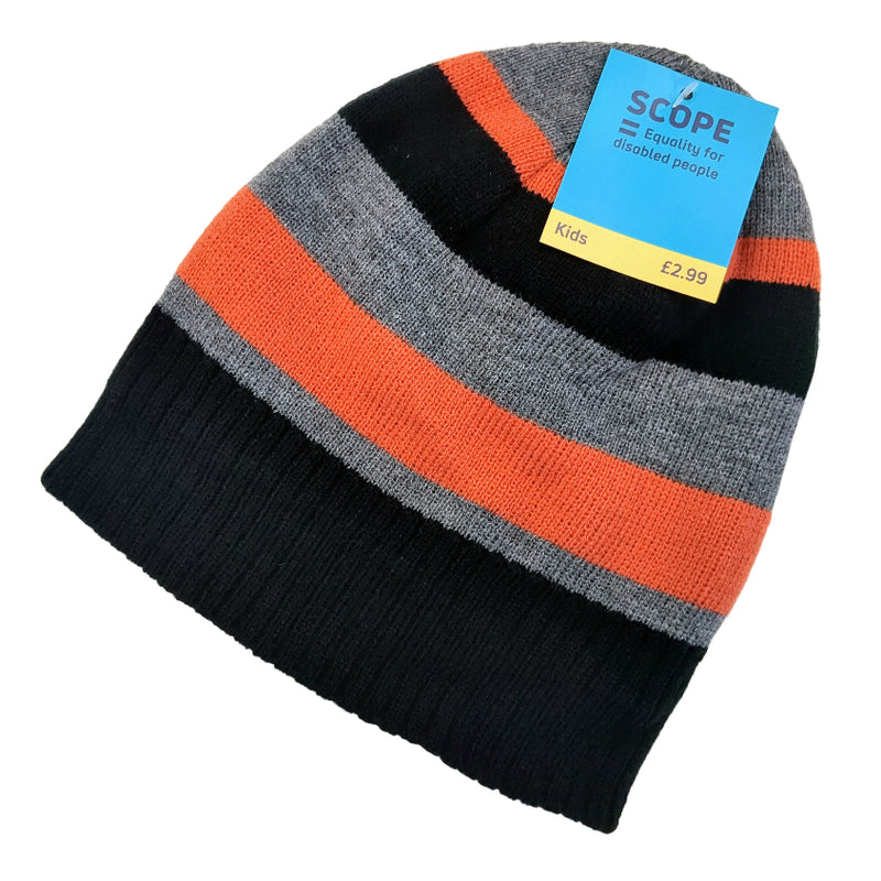 Boys Stripe Beanie Hat in Turquoise, Orange or Blue