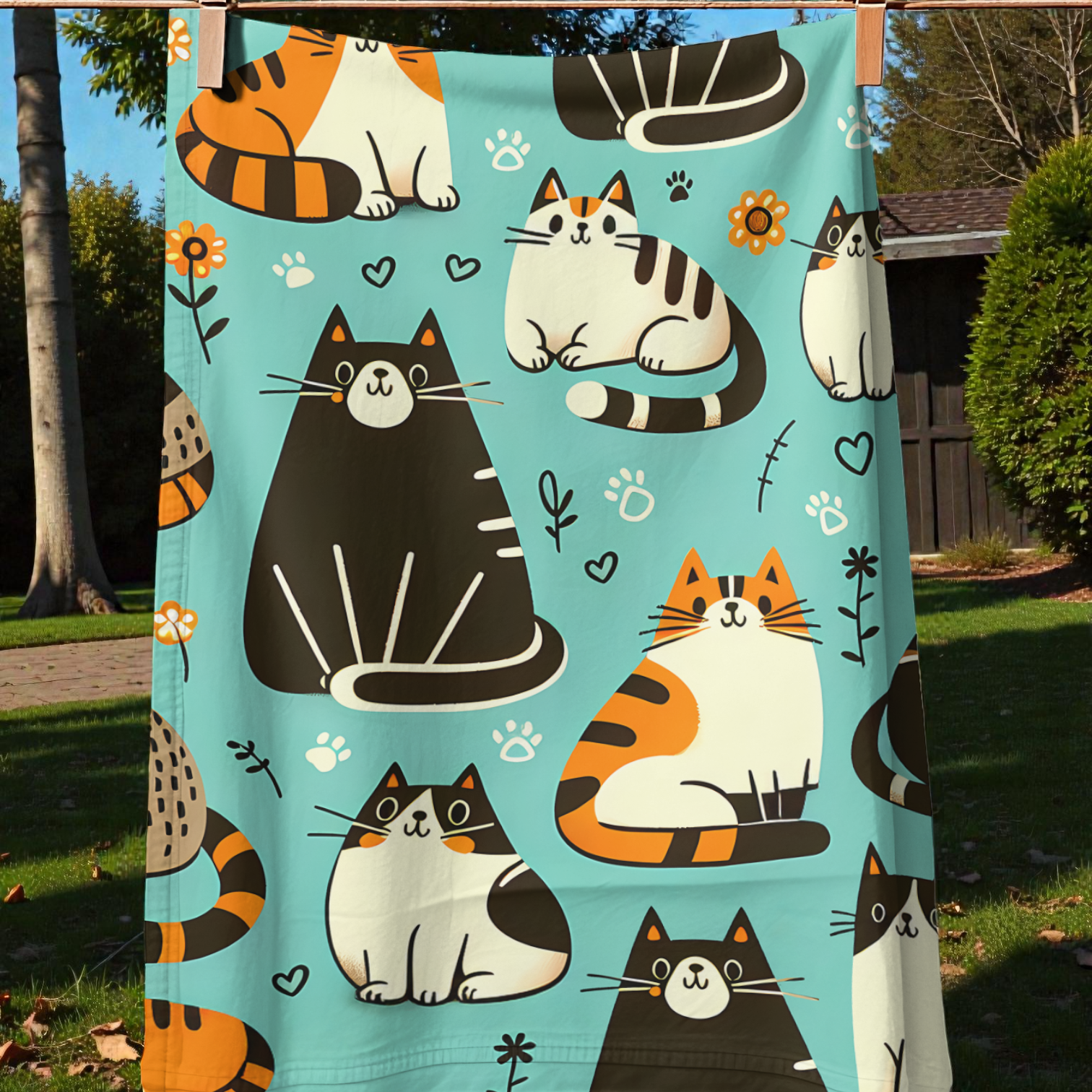 Poppy and Friends Cartoon Cat Tea Towel